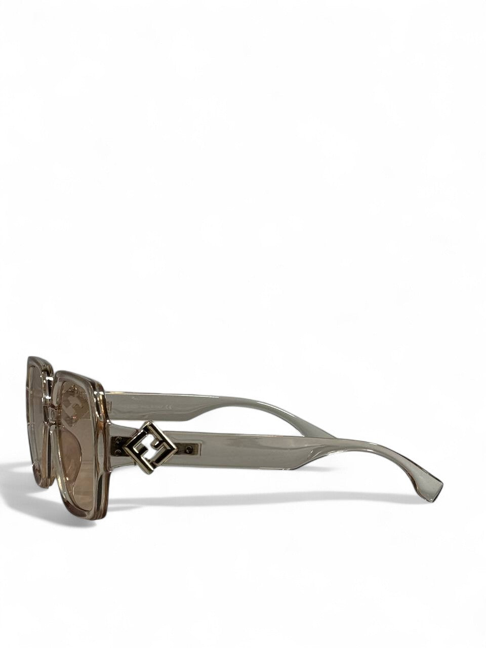 🤎 Fendi Transparent Beige Oversized Sunglasses – Gold Accent Edition