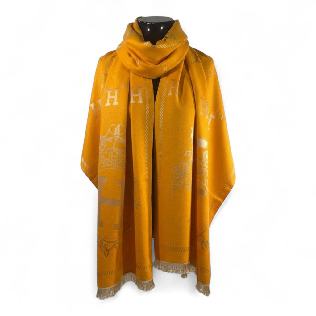 🧡 Hermès Double-Face Scarf – Golden Radiance & Timeless Sophistication