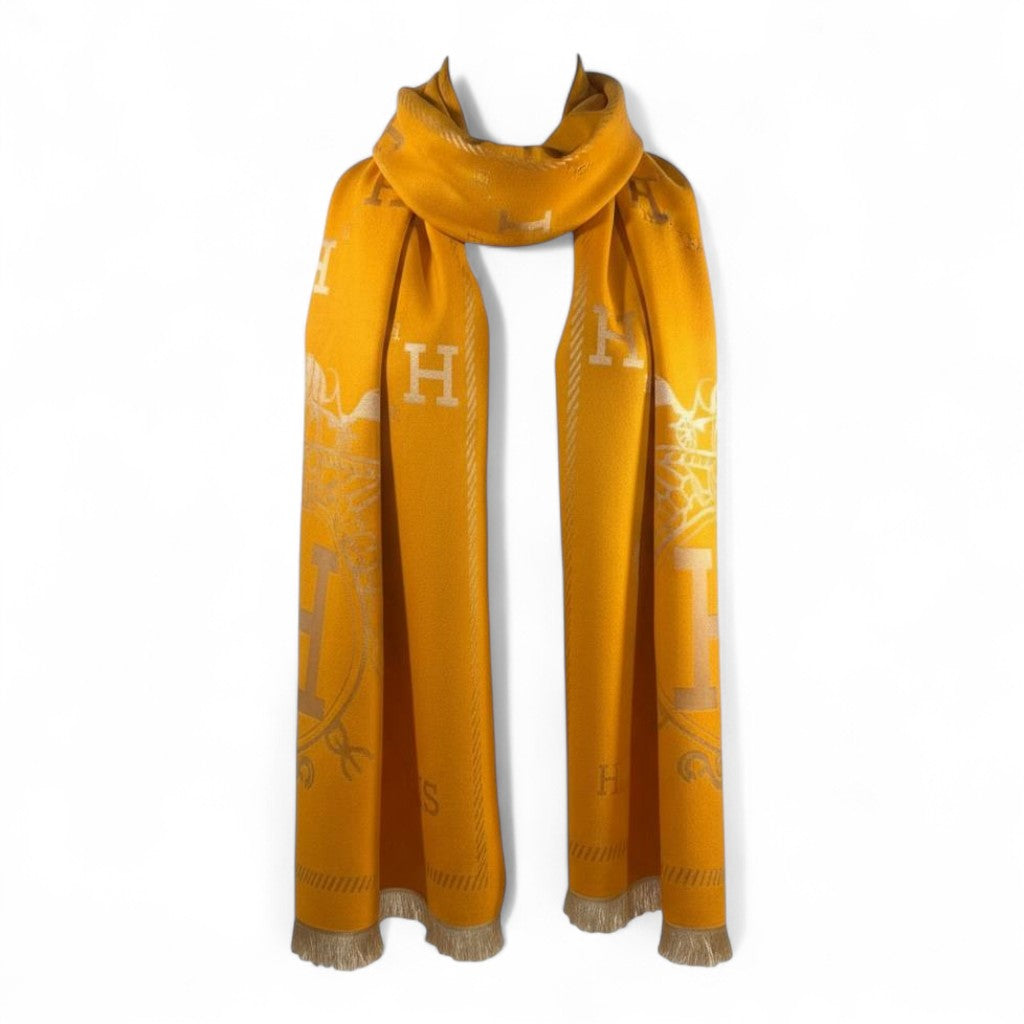 🧡 Hermès Double-Face Scarf – Golden Radiance & Timeless Sophistication