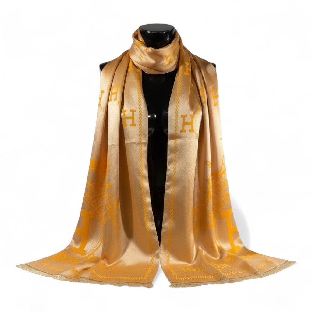 🧡 Hermès Double-Face Scarf – Golden Radiance & Timeless Sophistication