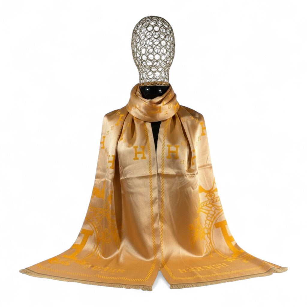 🧡 Hermès Double-Face Scarf – Golden Radiance & Timeless Sophistication