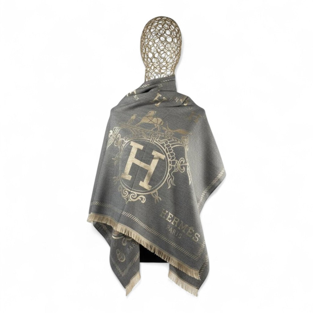 🤍🩶 Hermès Double-Face Scarf – Grey & Cream Elegance