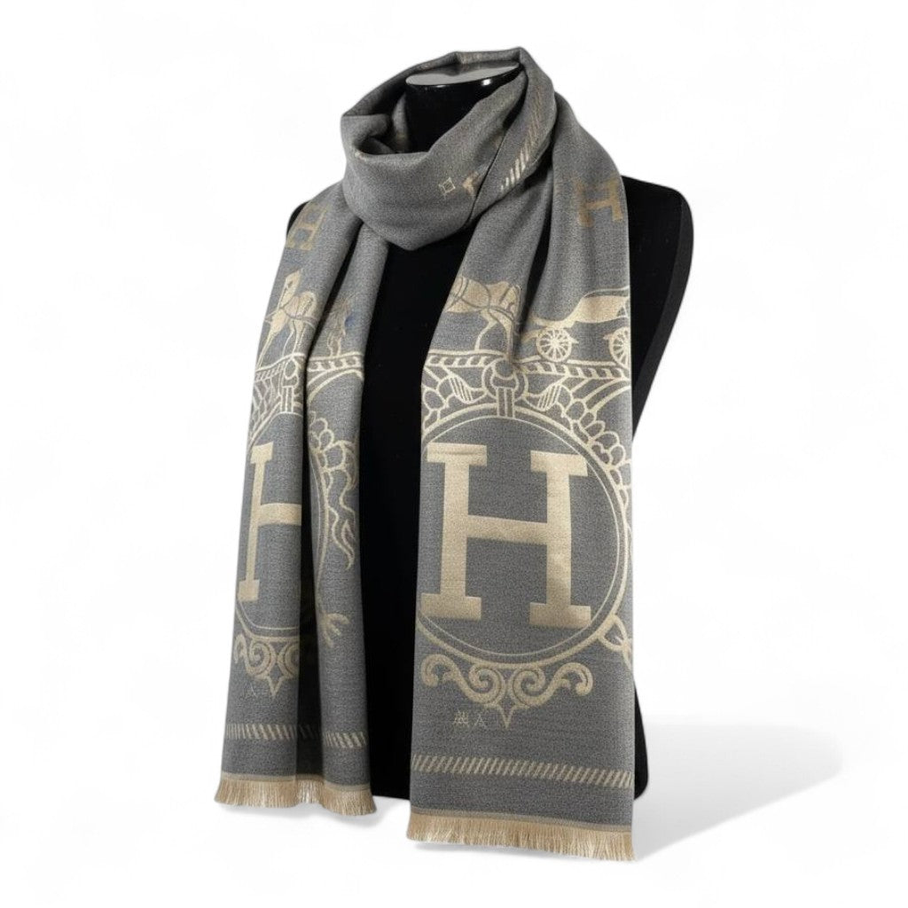 🤍🩶 Hermès Double-Face Scarf – Grey & Cream Elegance