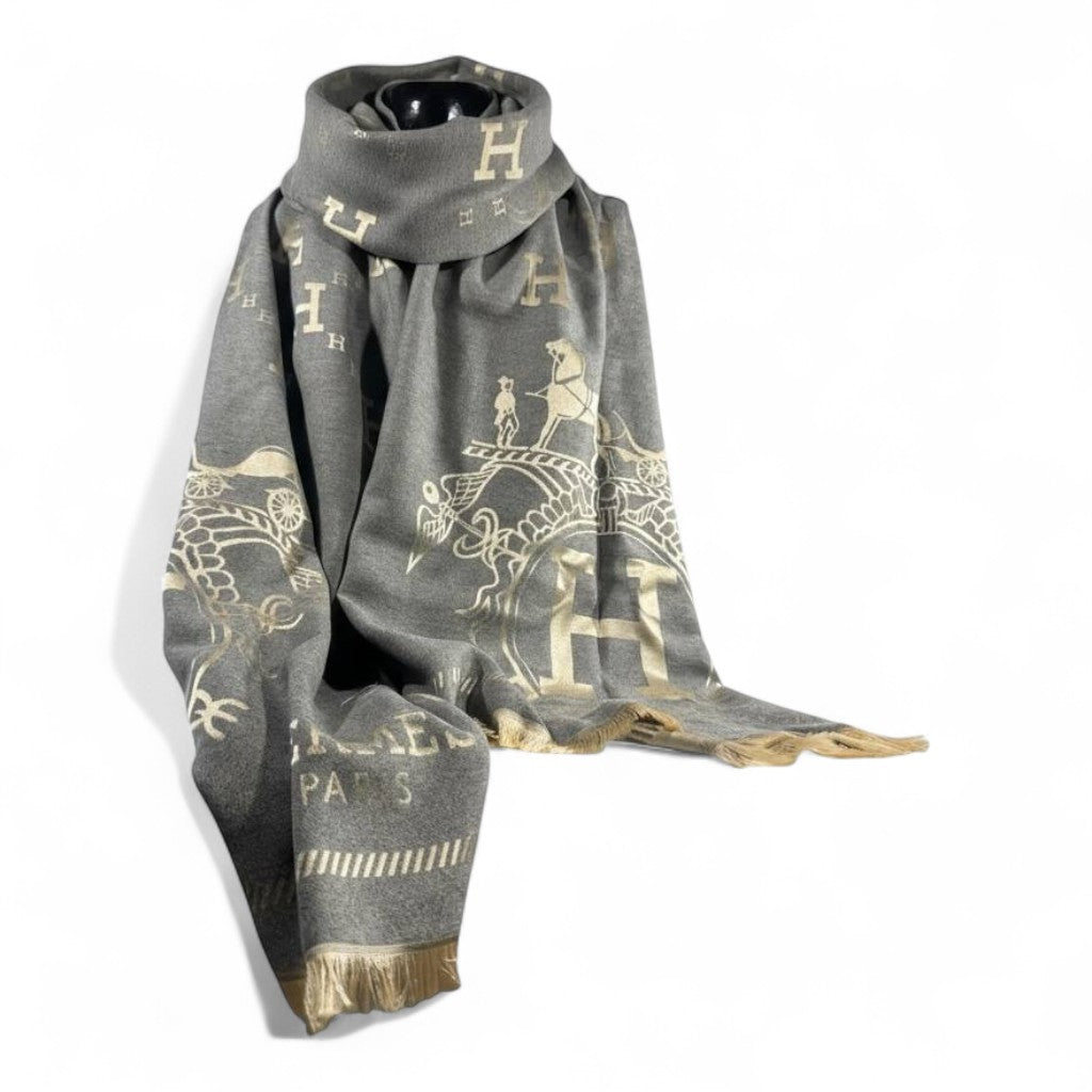 🤍🩶 Hermès Double-Face Scarf – Grey & Cream Elegance