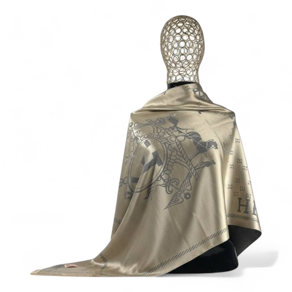 🤍🩶 Hermès Double-Face Scarf – Grey & Cream Elegance