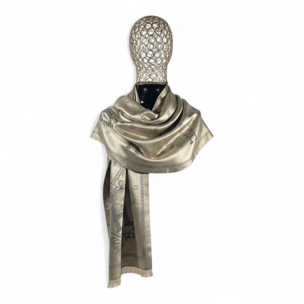 🤍🩶 Hermès Double-Face Scarf – Grey & Cream Elegance