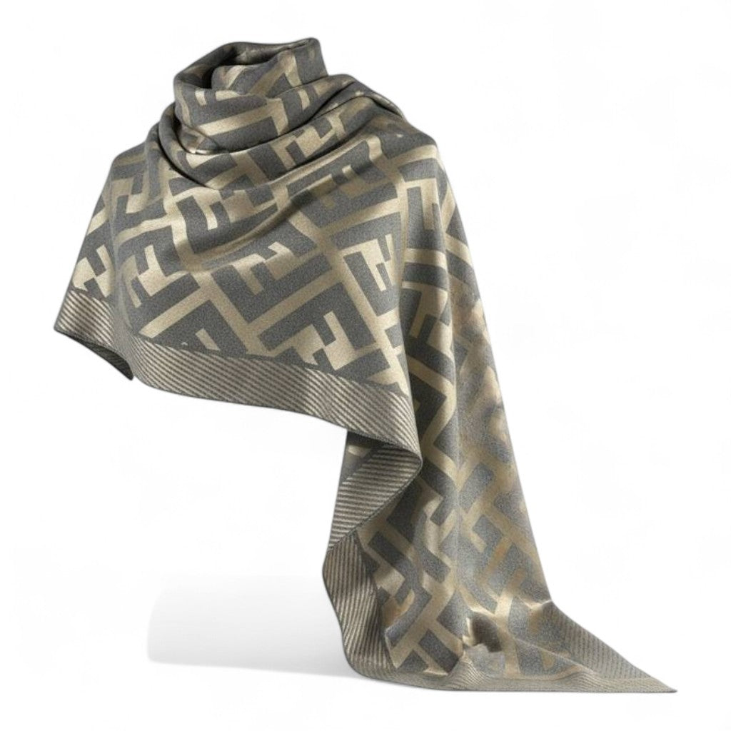 🩶✨ Fendi Double-Face Scarf – Beige & Grey Luxe Edition