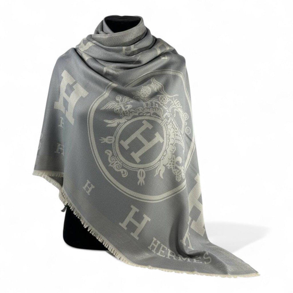 🩶✨ Hermès Double-Face Scarf – Grey Elegance Edition