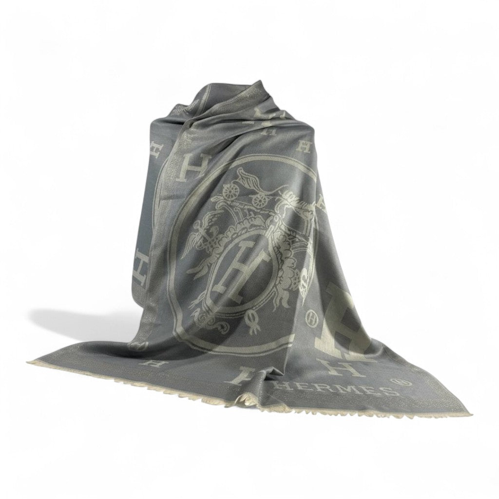 🩶✨ Hermès Double-Face Scarf – Grey Elegance Edition