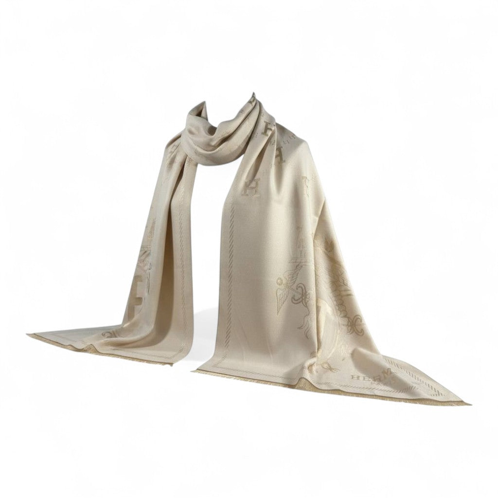 🤍✨ Hermès Double-Face Scarf – Golden Beige Elegance