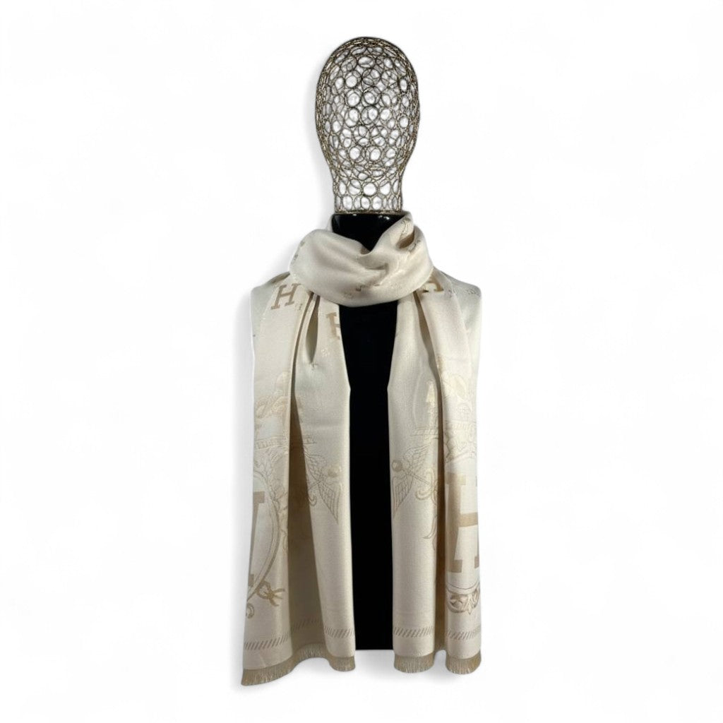 🤍✨ Hermès Double-Face Scarf – Golden Beige Elegance