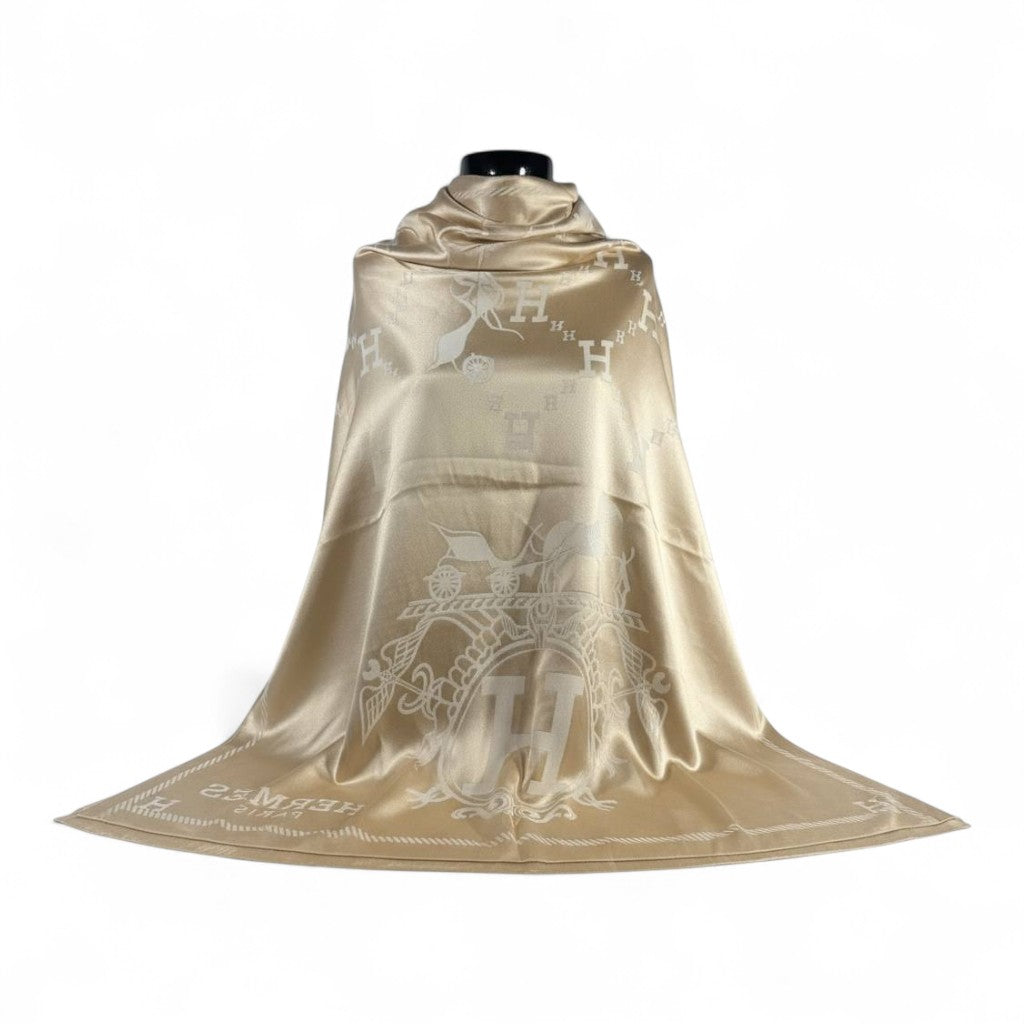 🤍✨ Hermès Double-Face Scarf – Golden Beige Elegance