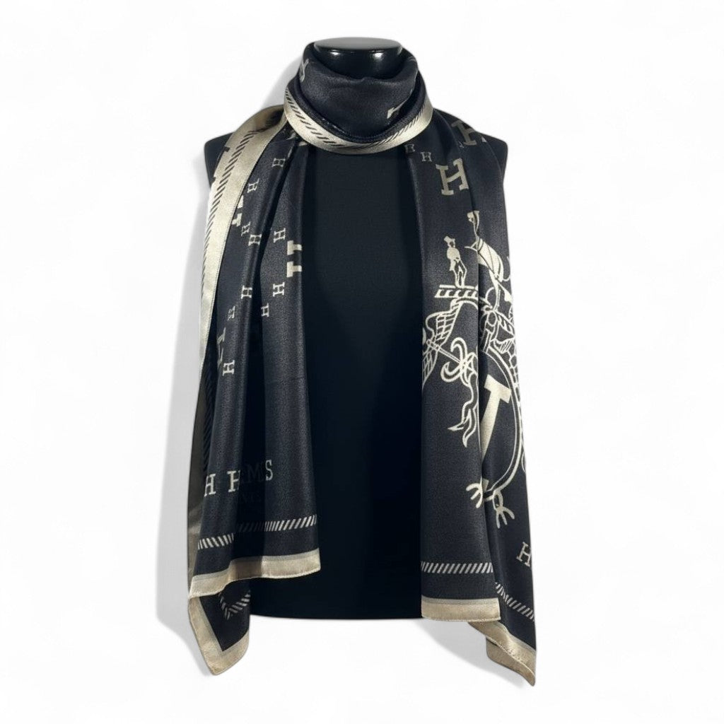 🖤🤍 Hermès Double-Face Scarf – Noir & Ivory Prestige Edition
