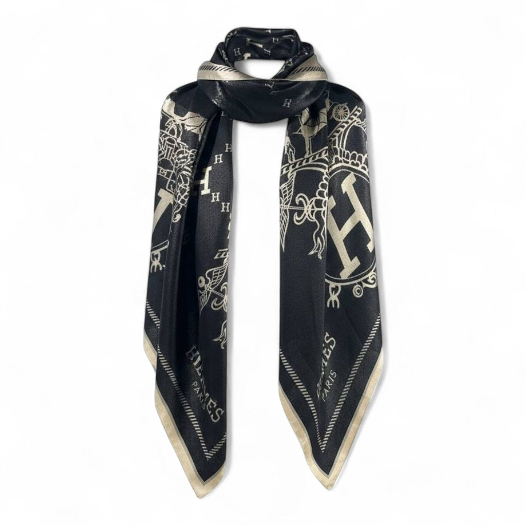 🖤🤍 Hermès Double-Face Scarf – Noir & Ivory Prestige Edition