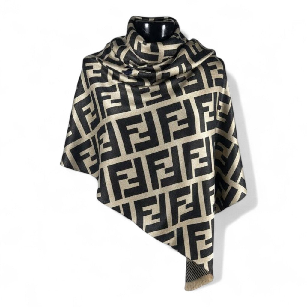 🖤✨ Fendi Double-Face Scarf – Black & Gold Monogram Edition