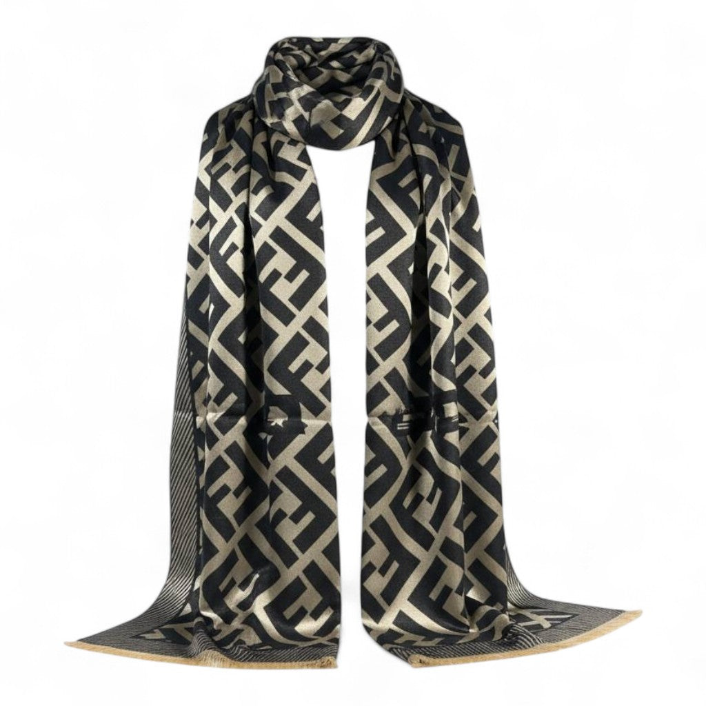 🖤✨ Fendi Double-Face Scarf – Black & Gold Monogram Edition
