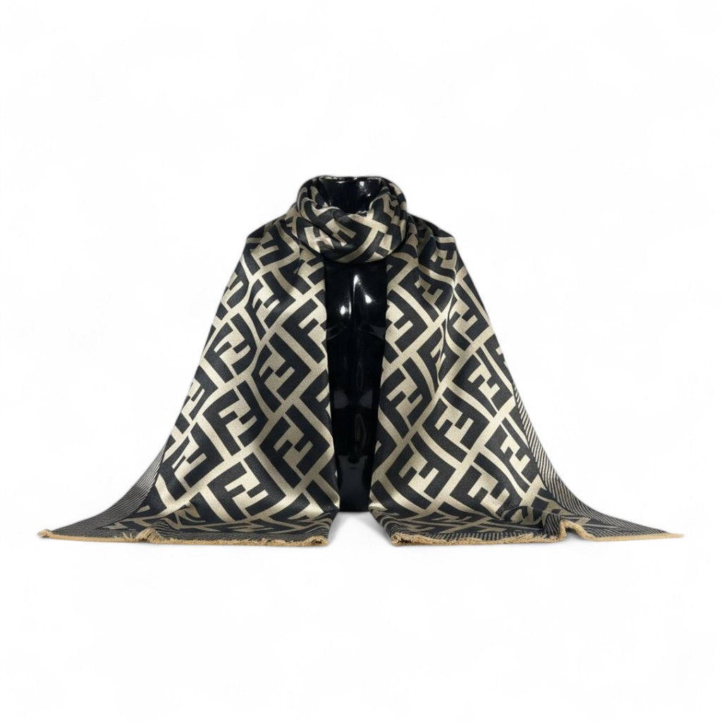 🖤✨ Fendi Double-Face Scarf – Black & Gold Monogram Edition
