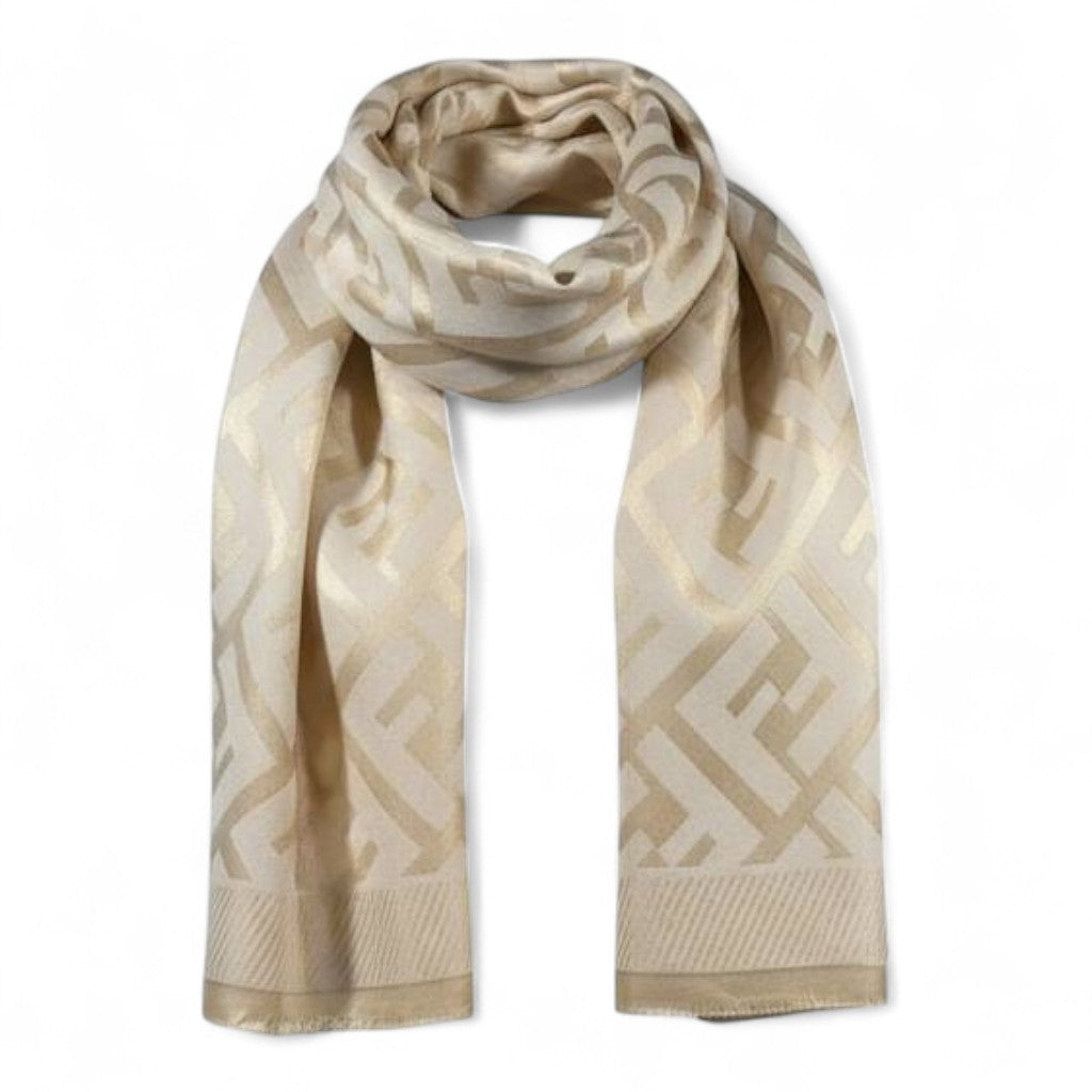 🤍✨ Fendi Double-Face Scarf – Ivory & Champagne Edition