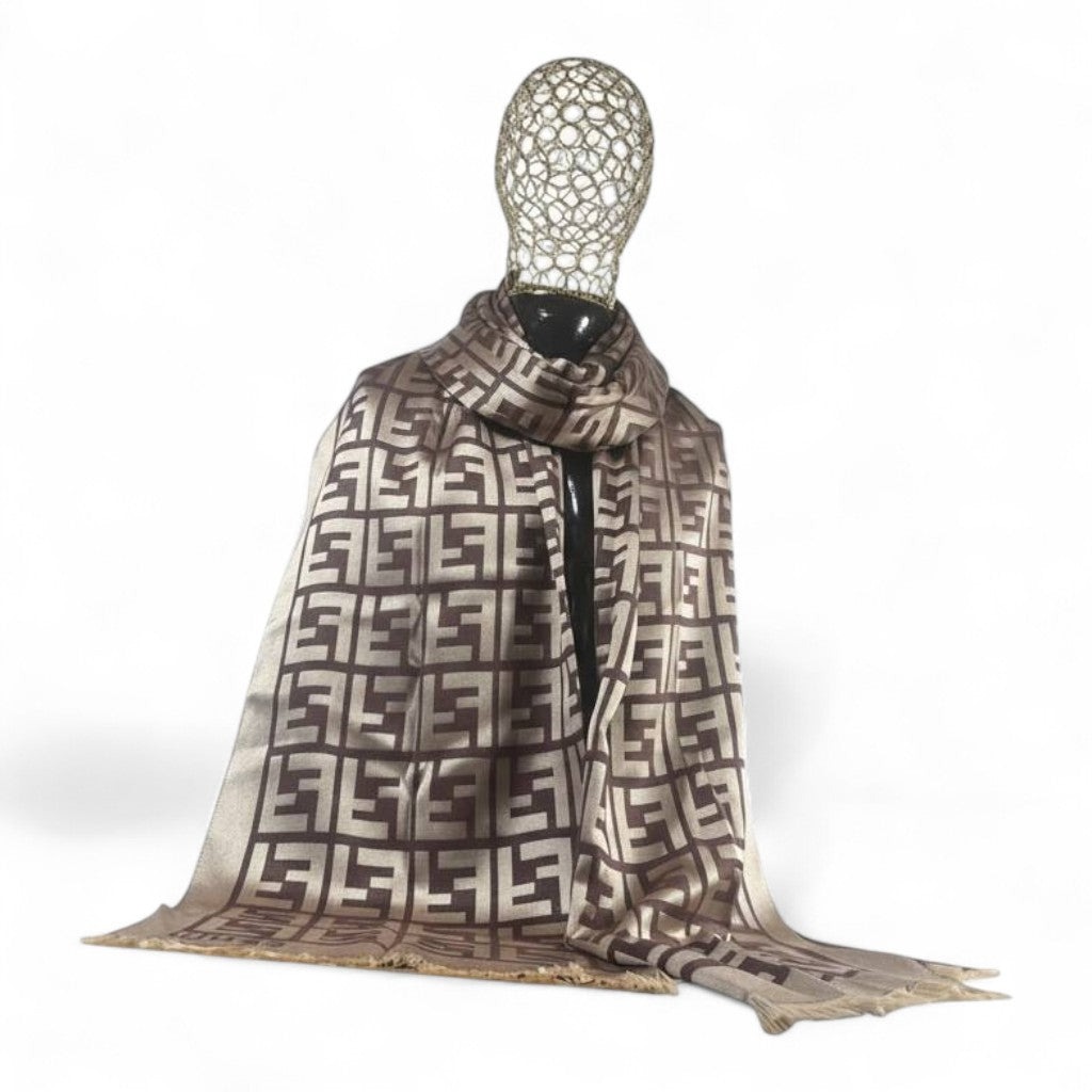 🤎✨ Fendi Double-Face Scarf – Mocha & Beige Edition