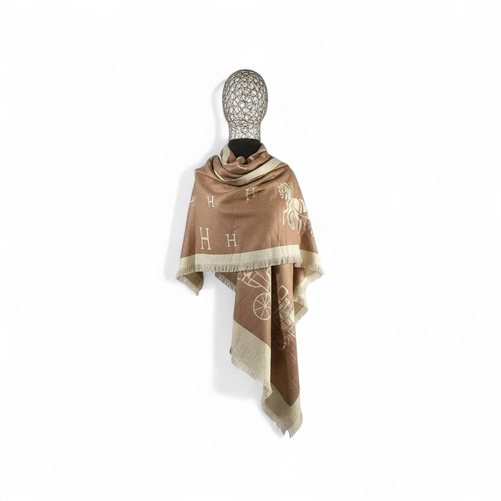 Hermès Double-Face Luxury Shawl 🤎 | Reversible Beige & Camel Scarf