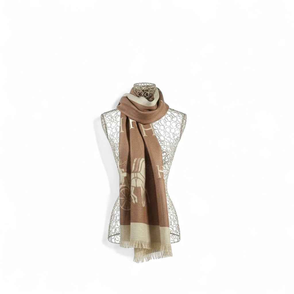 Hermès Double-Face Luxury Shawl 🤎 | Reversible Beige & Camel Scarf