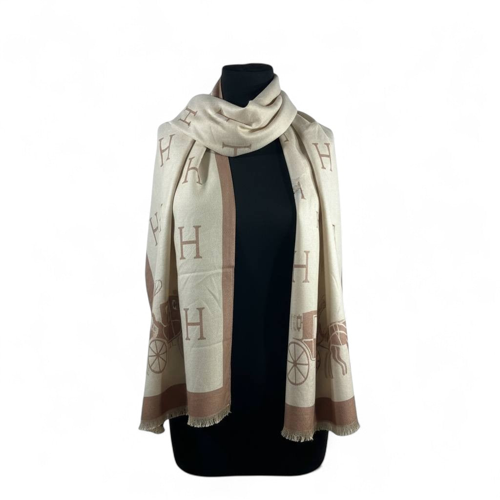 Hermès Double-Face Luxury Shawl 🤎 | Reversible Beige & Camel Scarf
