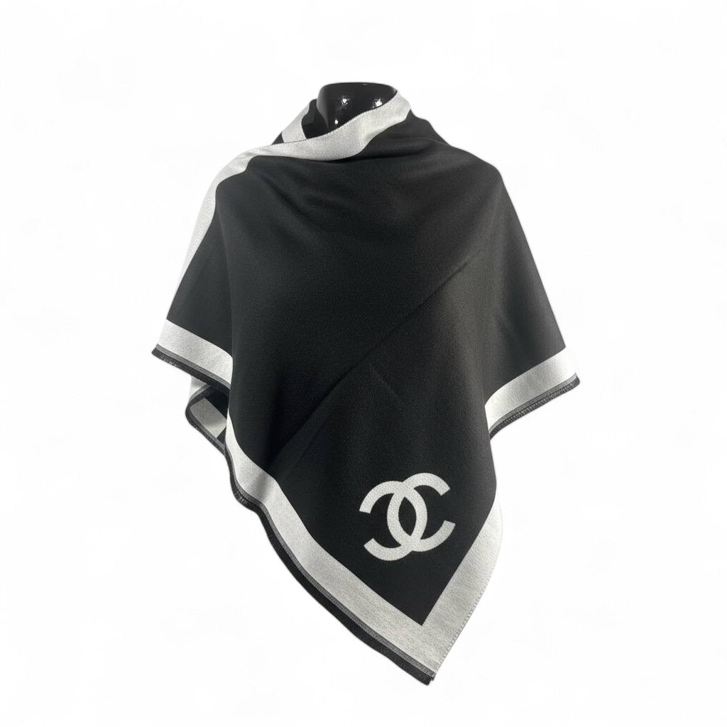 Chanel Double-Face Luxury Scarf 🖤 | Reversible Black & Silver Shawl