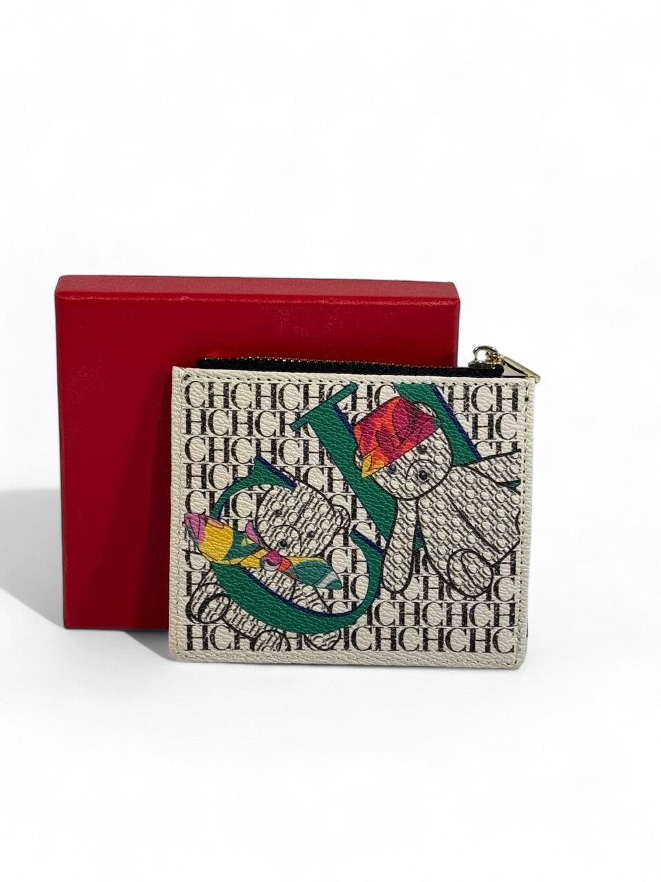 🌸 Carolina Herrera Multi-Color CH Logo Card Holder – Artistic Elegance, Vibrant Luxury 💼