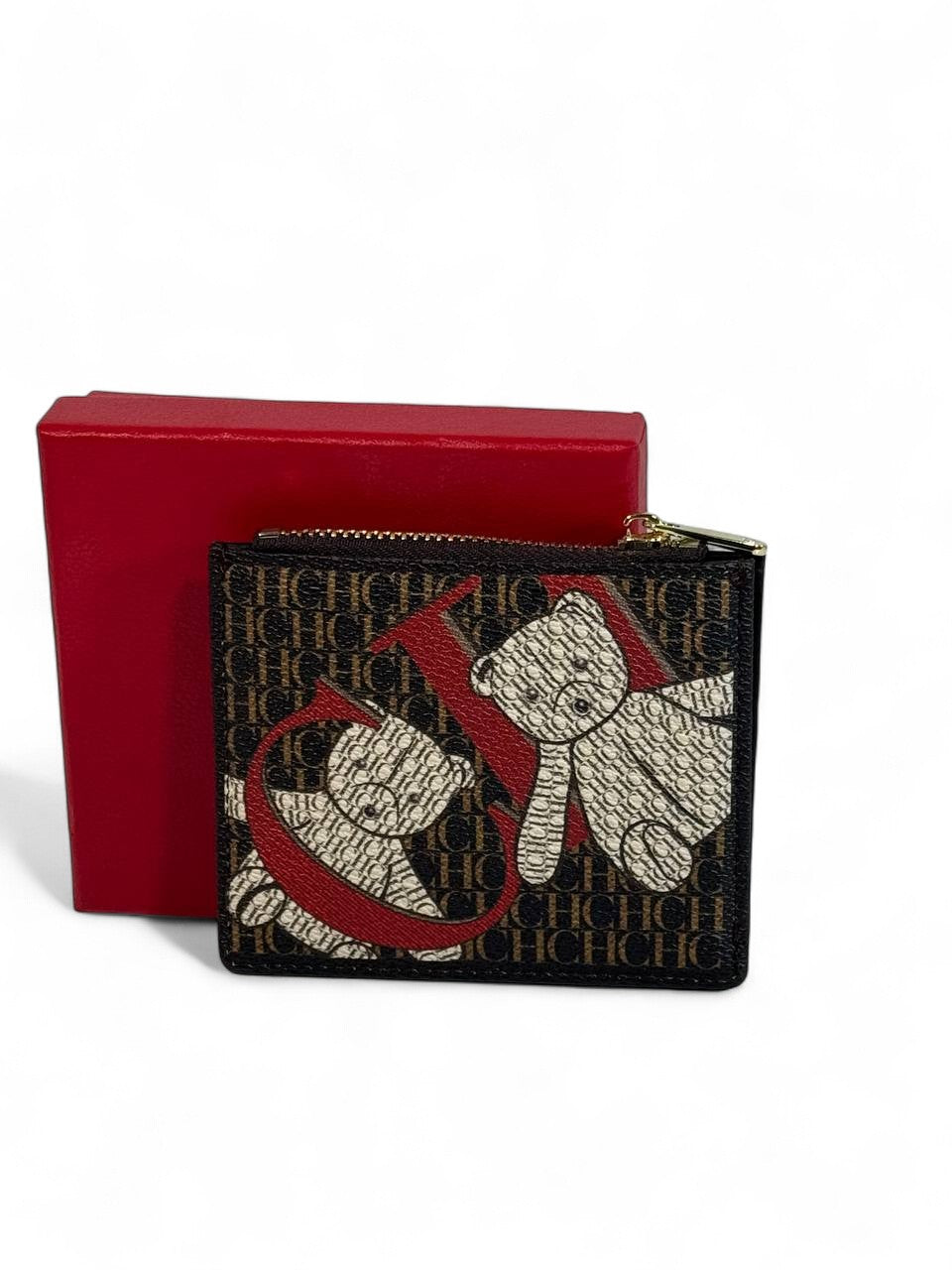 🖤 Carolina Herrera CH Monogram Card Holder – Bold Elegance in Red & Black 💼