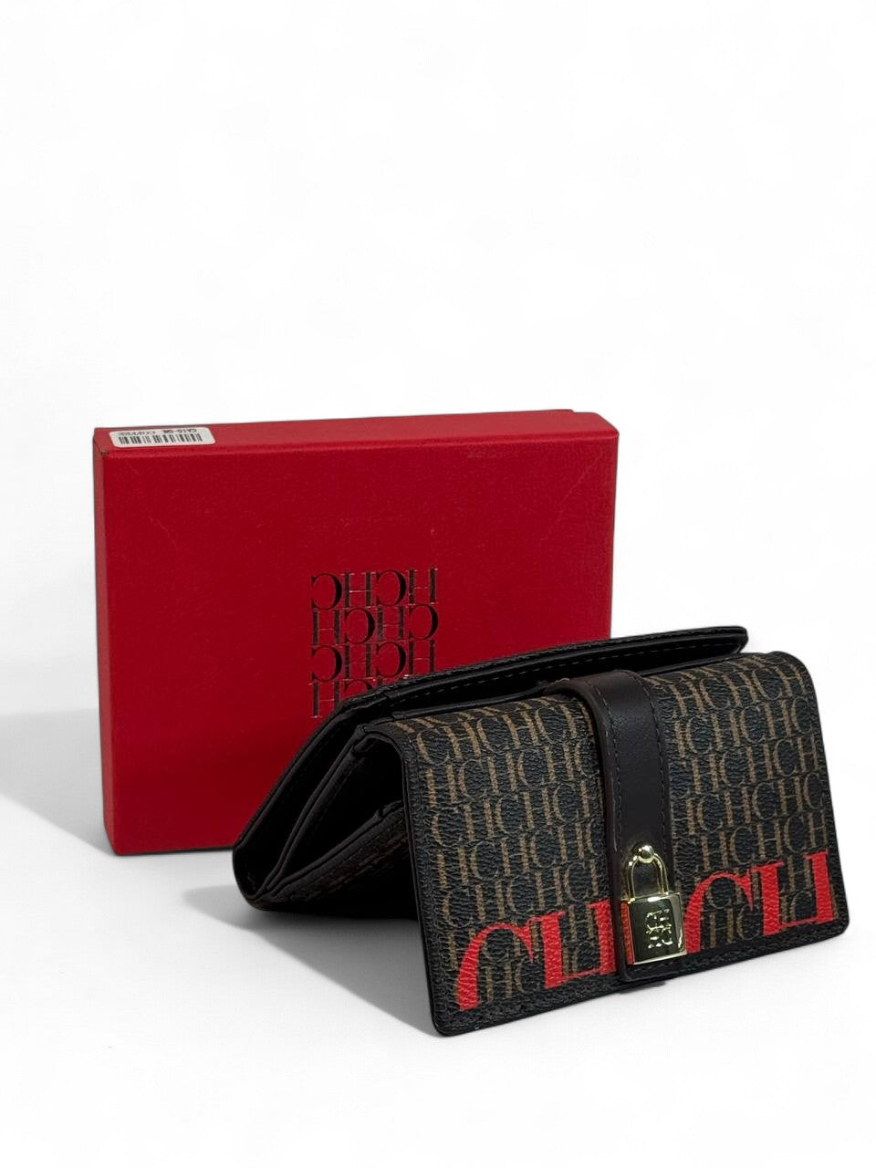 👜 Carolina Herrera CH Monogram Wallet – Classic Brown & Red Edition ❤️