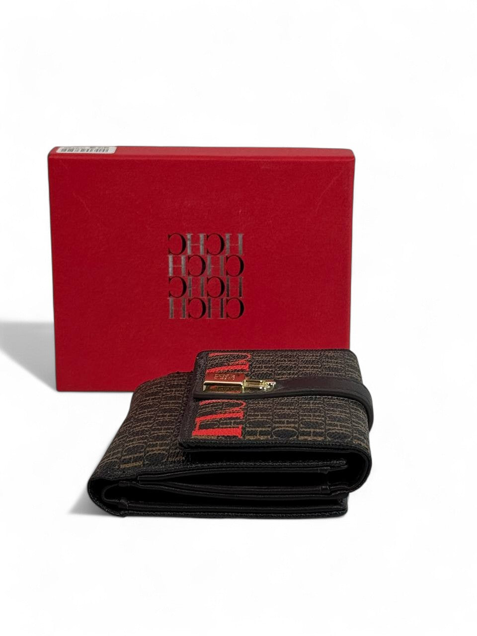👜 Carolina Herrera CH Monogram Wallet – Classic Brown & Red Edition ❤️