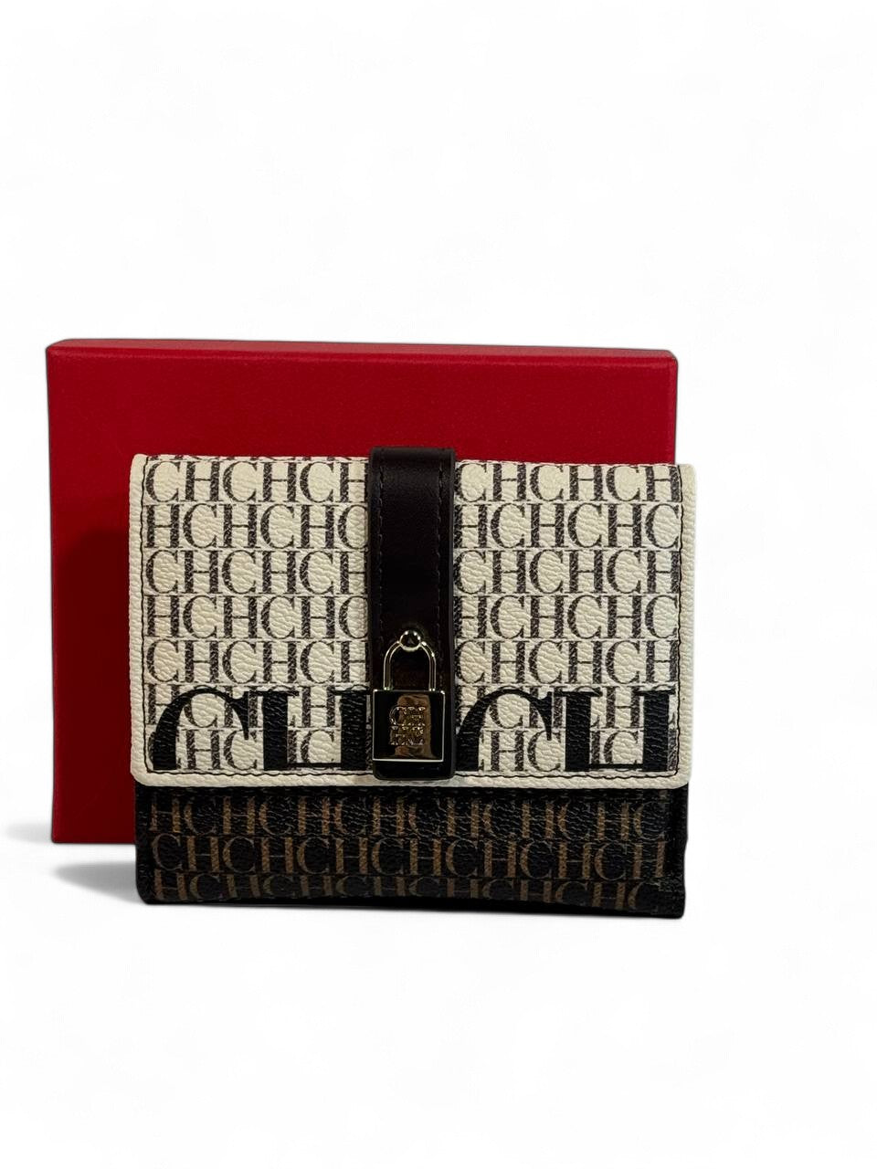 🖤 Carolina Herrera CH Monogram Wallet – Dual-Tone Elegance Edition 🤍🤎