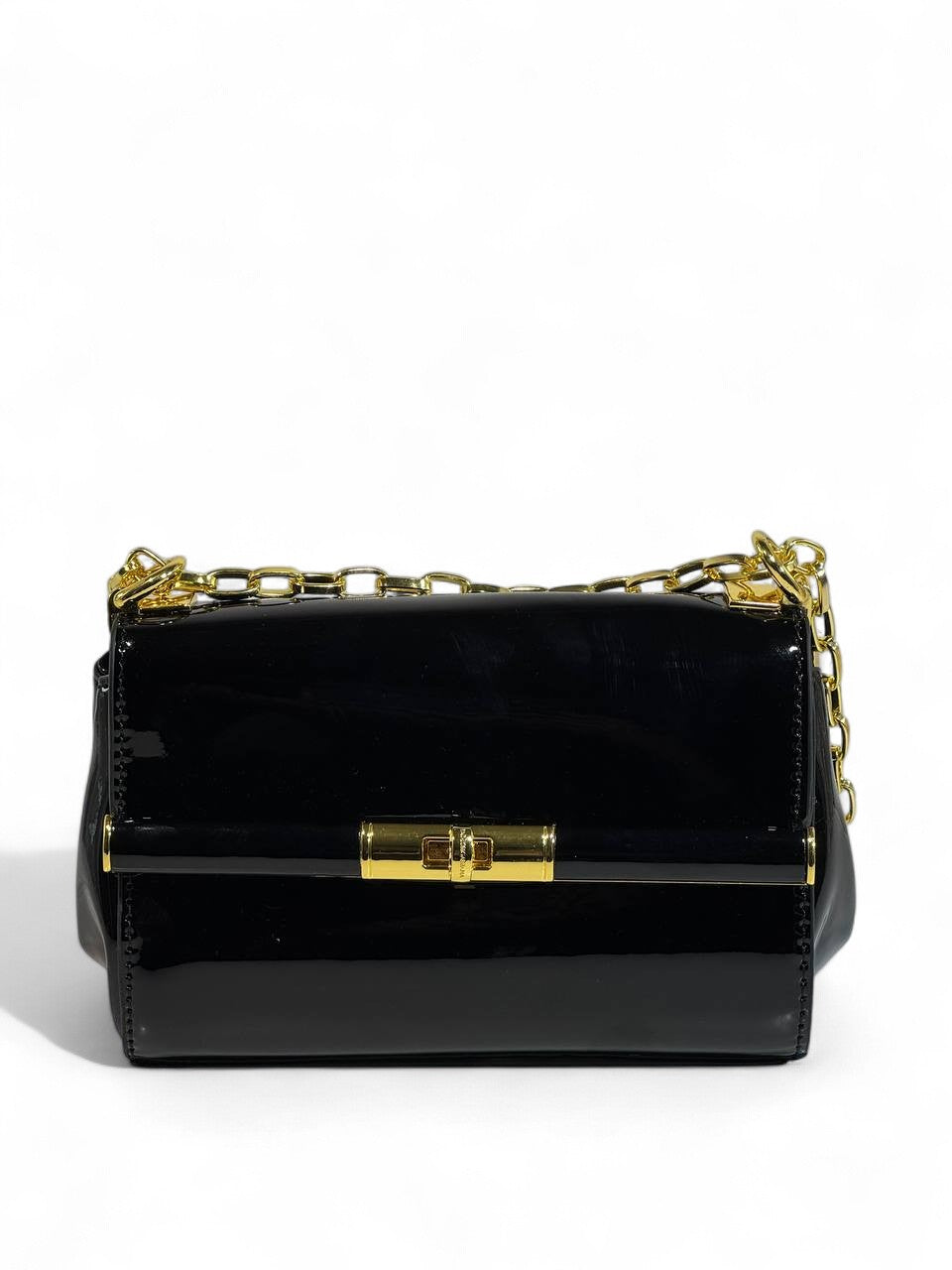 Dolce & Gabbana Black Patent Leather Chain Bag 🖤 | Classic Italian Elegance with Golden Accents