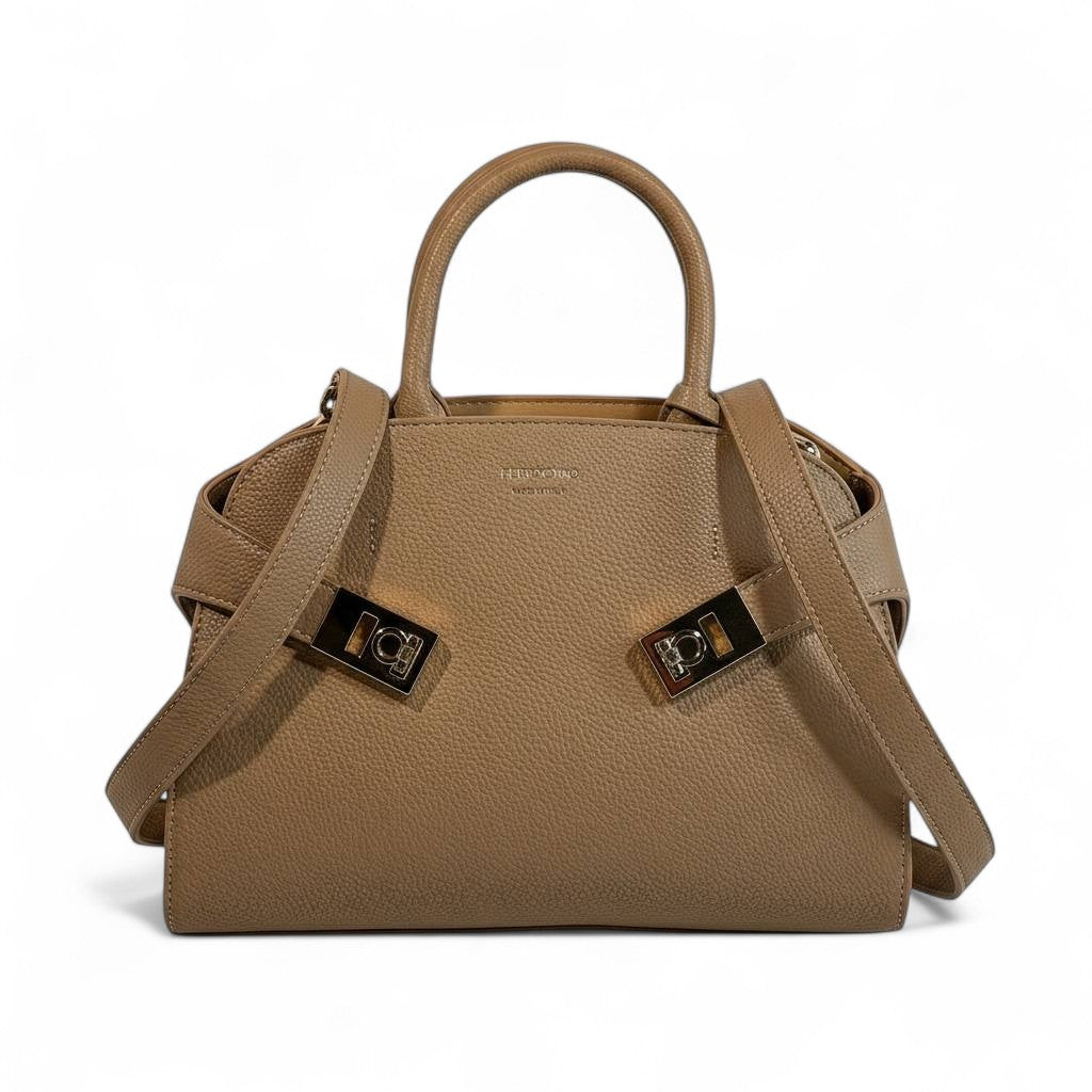 Salvatore Ferragamo Large Beige Leather Handbag 🤎 | Iconic Gancini Detail & Timeless Italian Craftsmanship