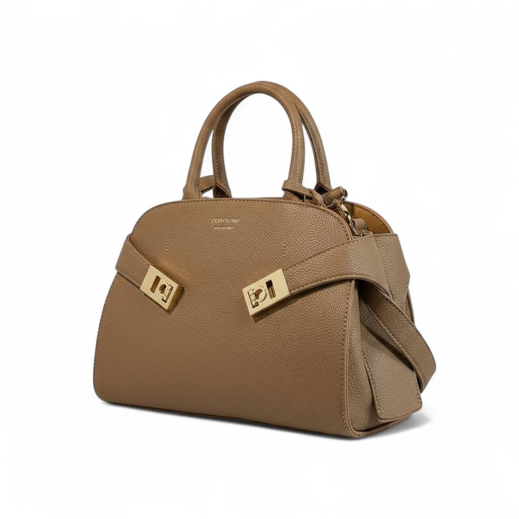 Salvatore Ferragamo Large Beige Leather Handbag 🤎 | Iconic Gancini Detail & Timeless Italian Craftsmanship