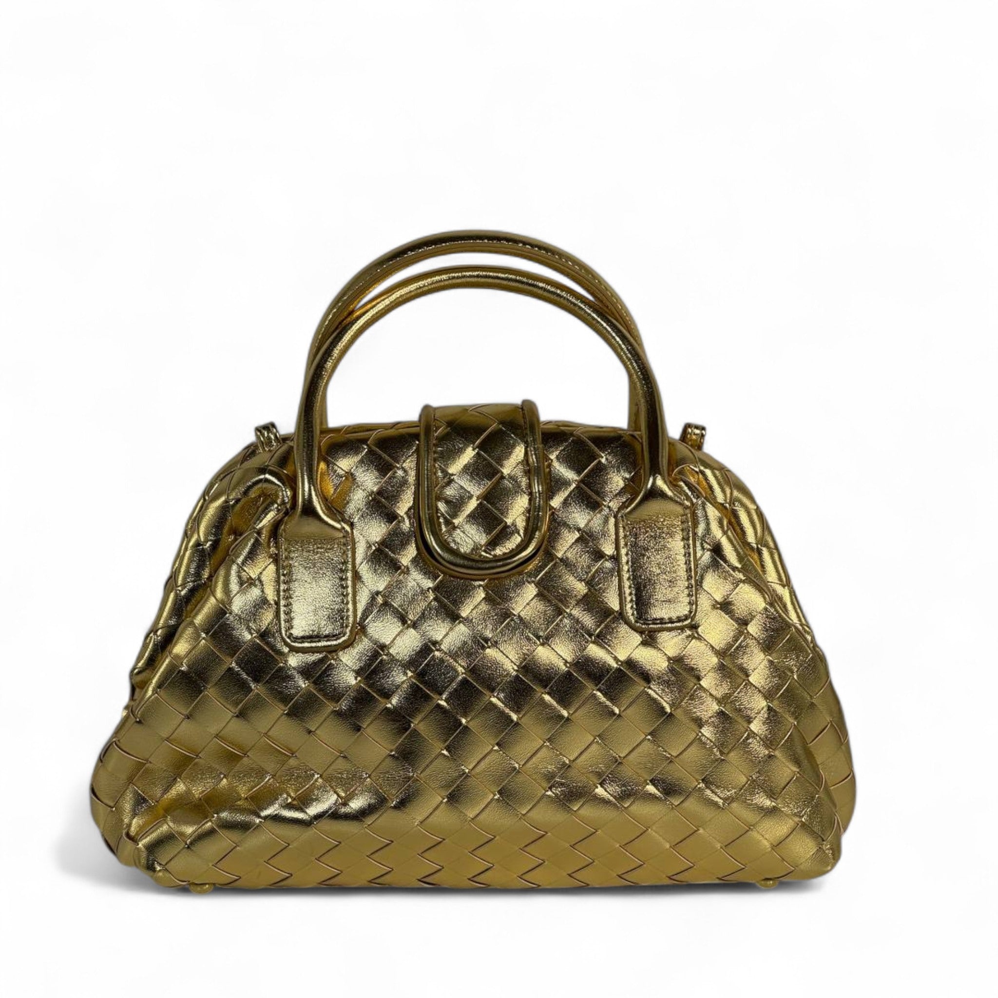 ✨ BOTTEGA VENETA-INSPIRED Intrecciato Leather Top Handle Bag — Gold Edition ✨