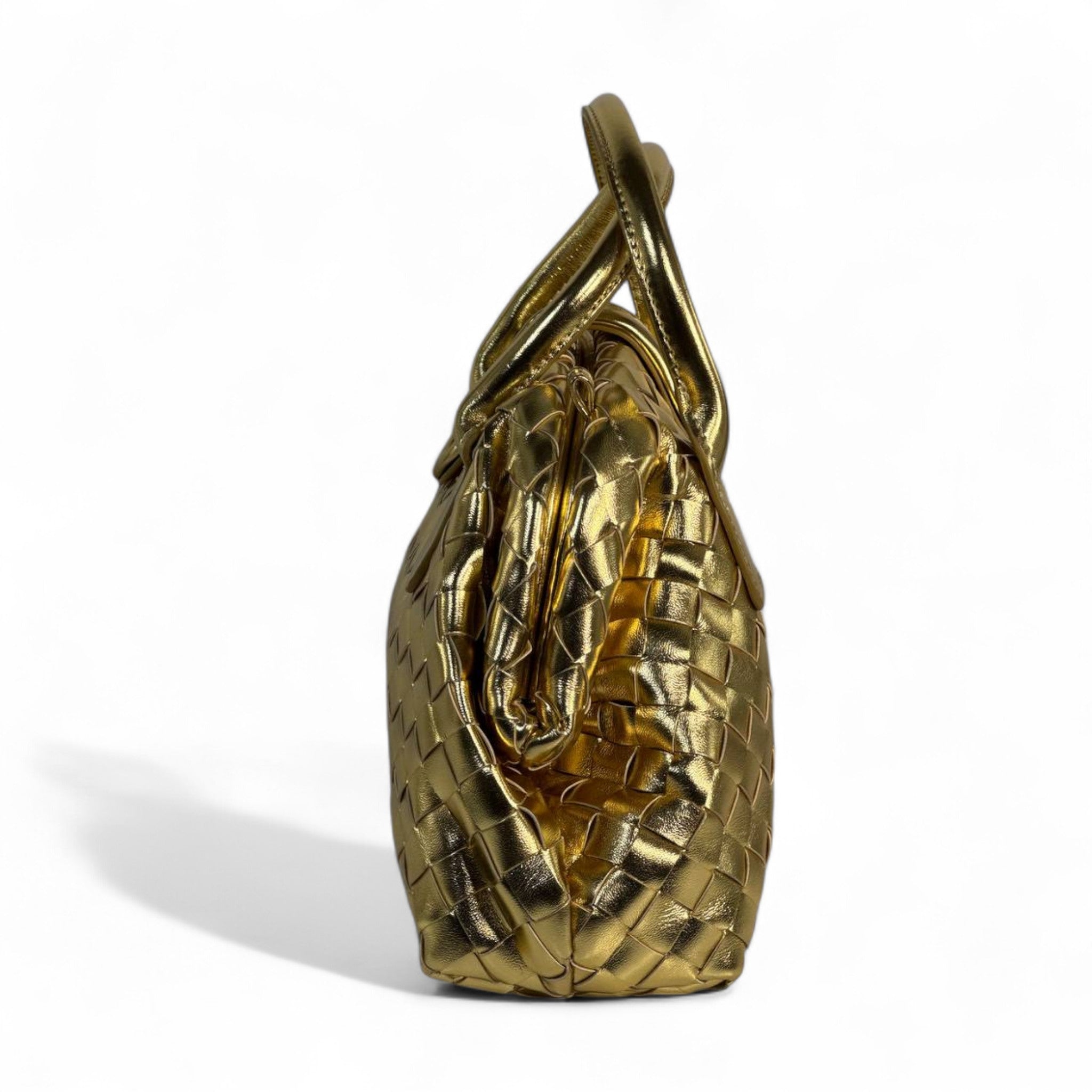 ✨ BOTTEGA VENETA-INSPIRED Intrecciato Leather Top Handle Bag — Gold Edition ✨