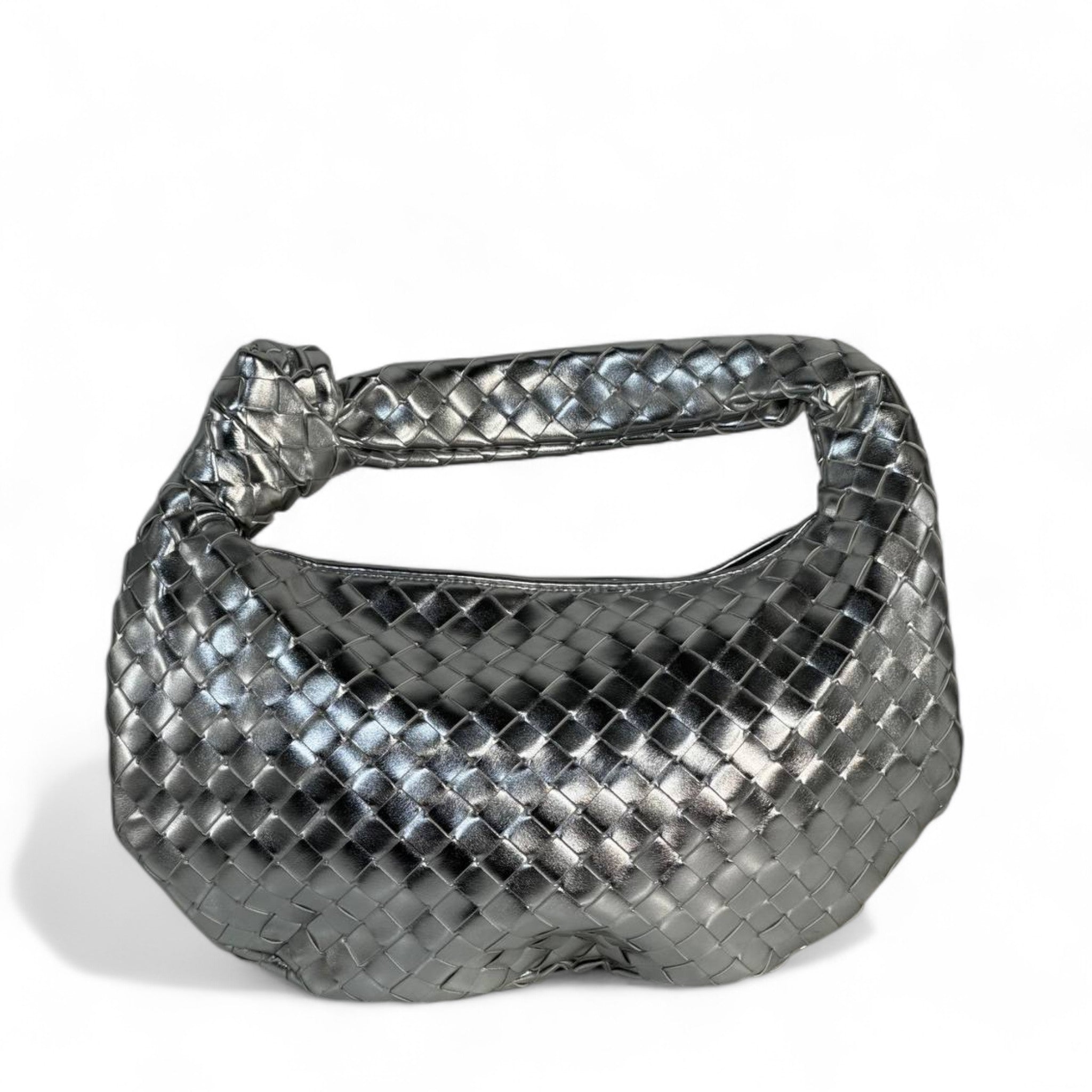 ⚫ BOTTEGA VENETA-INSPIRED Metallic Intrecciato Hobo Bag — Silver Edition ⚫