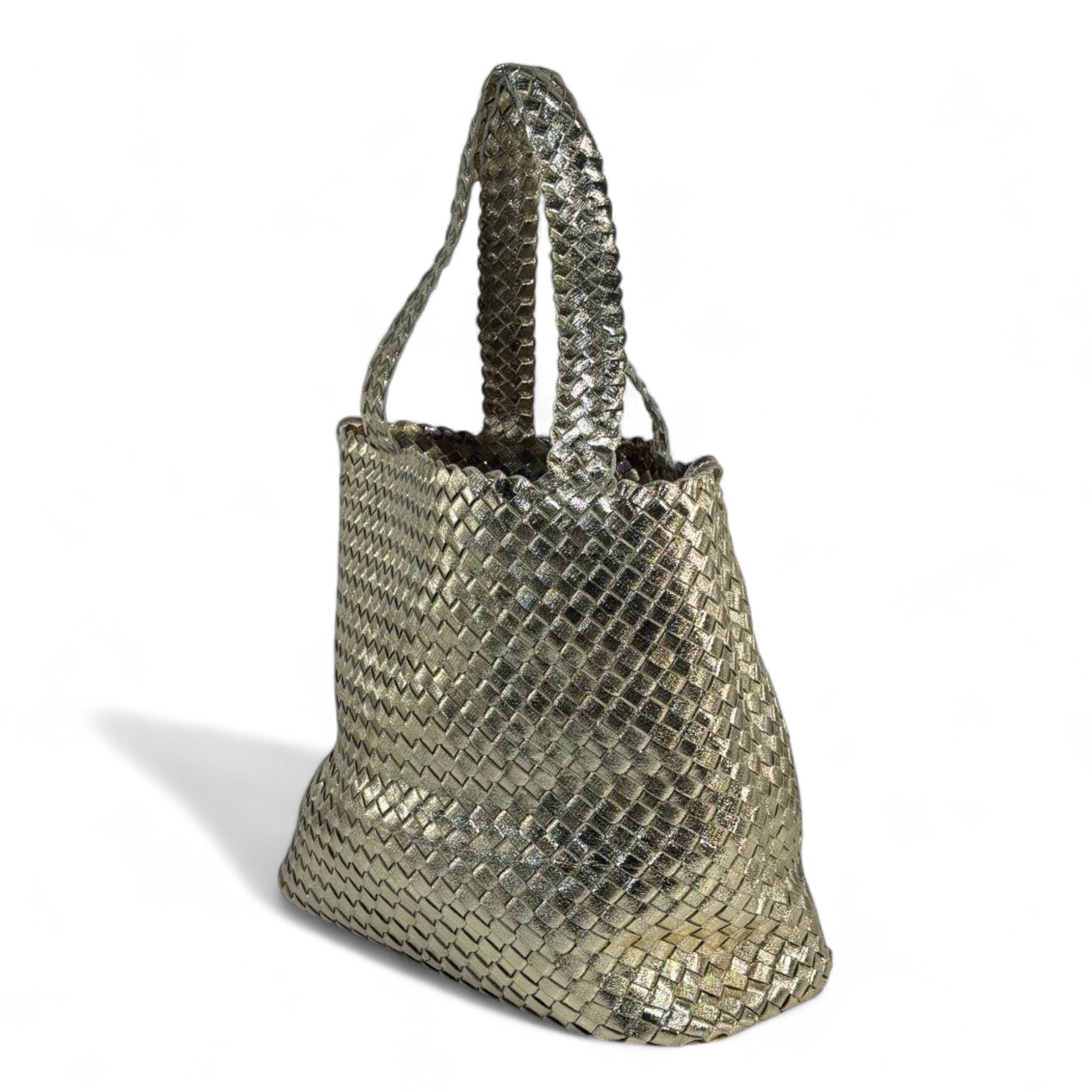 ✨ Bottega Veneta-Inspired Double-Face Metallic Intrecciato Tote Set — Gold & Bronze Shimmer ✨