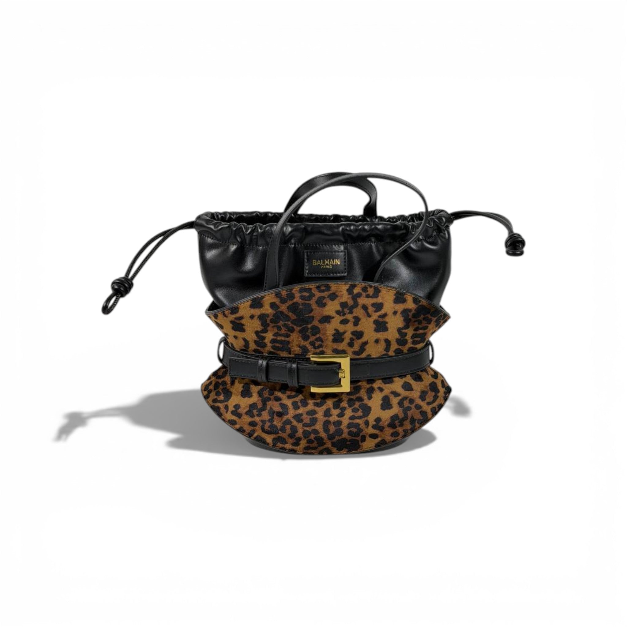 Balmain Leopard Print Drawstring Bucket Bag for Women – Luxury Statement Handbag ✨
