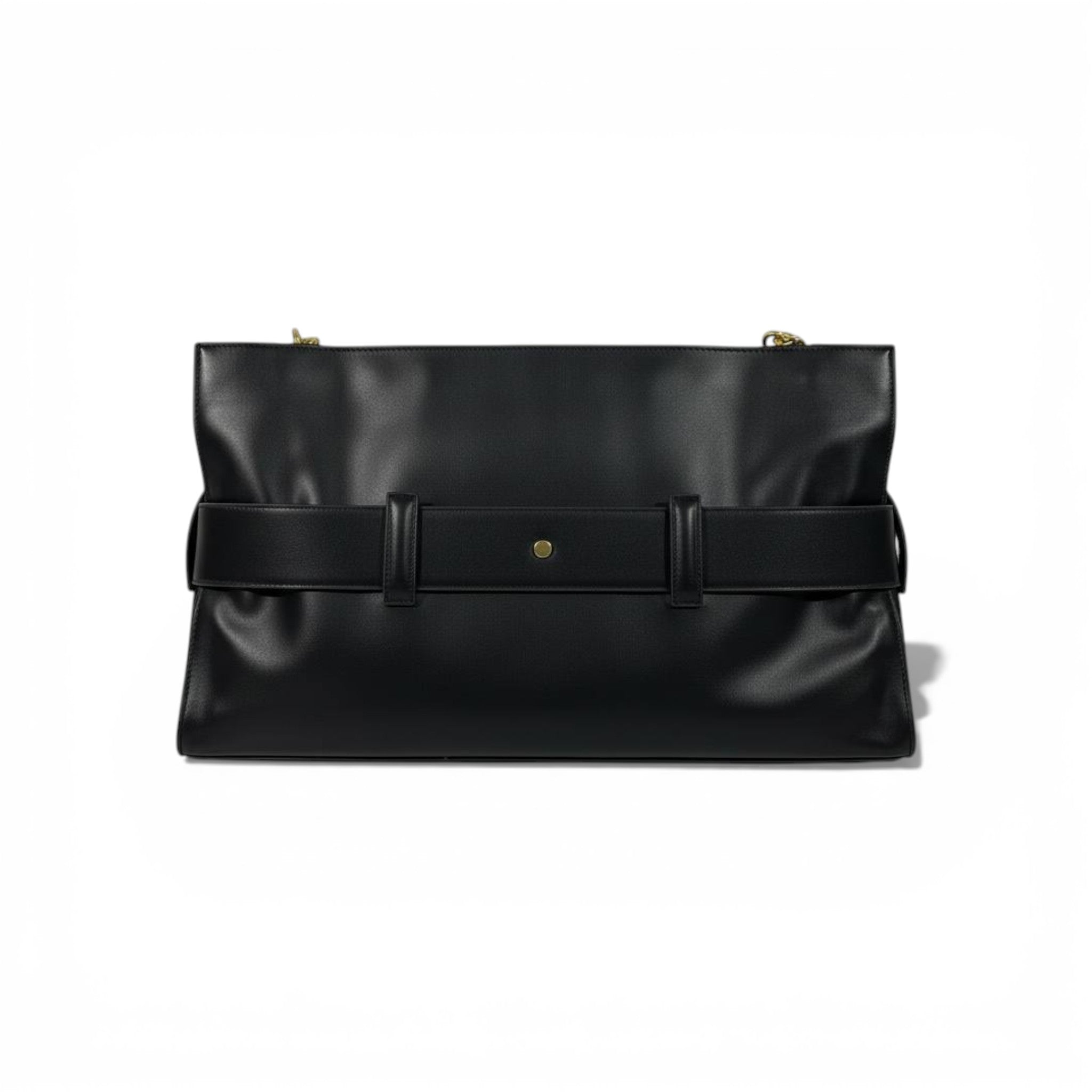 Balmain Luxury Belted Shoulder Bag for Women – Black Gold Buckle Designer Handbag