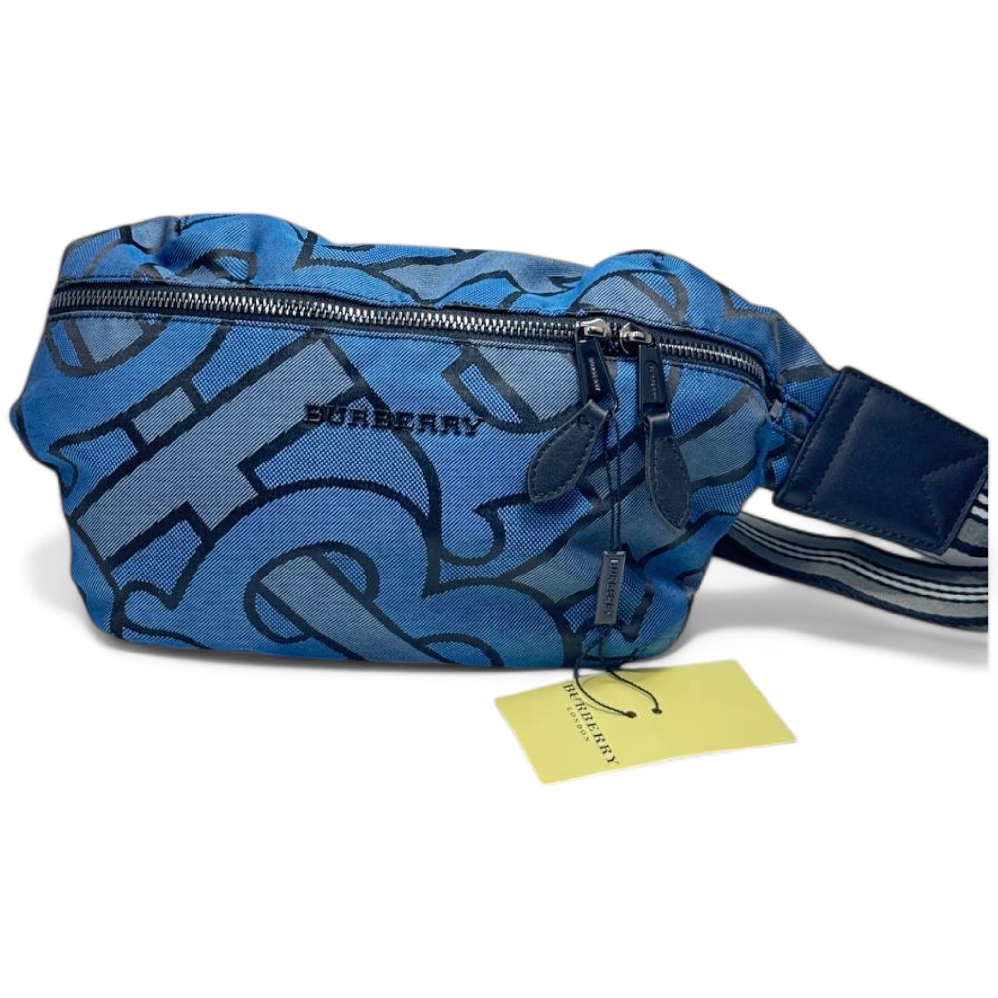 Burberry Blue Monogram Embroidered Logo Belt Bag – Designer Crossbody Waist Pack