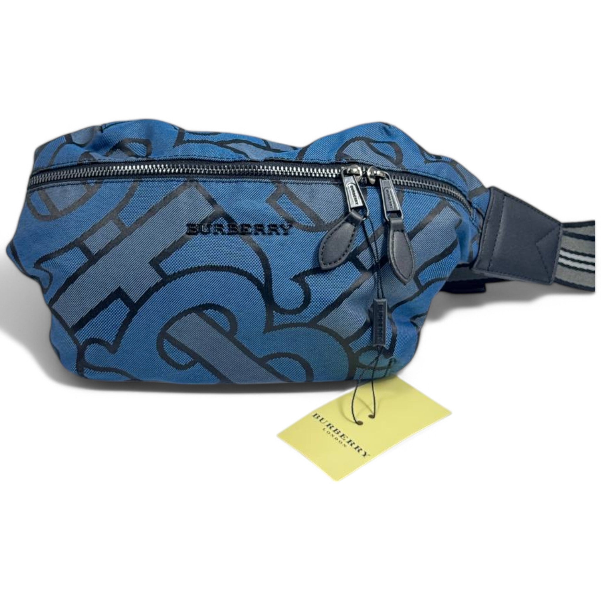 Burberry Blue Monogram Embroidered Logo Belt Bag – Designer Crossbody Waist Pack