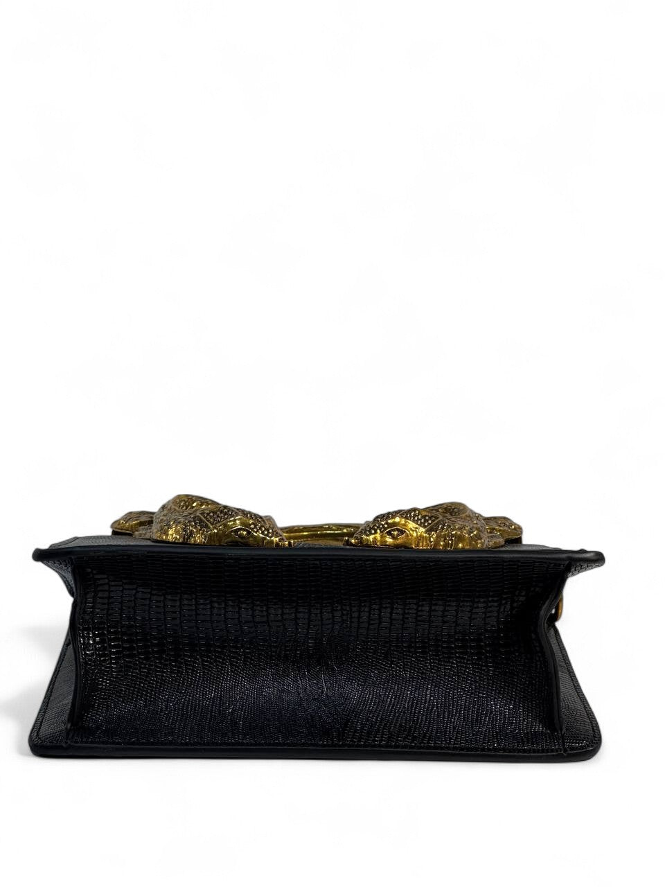 Roberto Cavalli Black Lizard-Effect Bag with Sculpted Snake Handle 🐍🖤 | Bold Italian Elegance