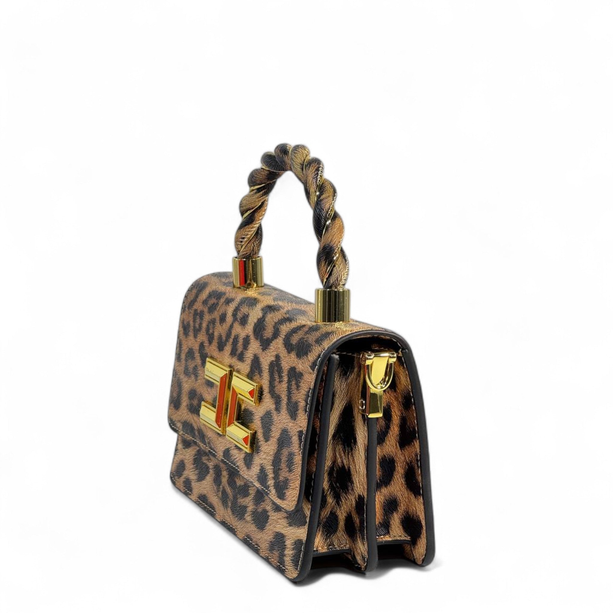 Elisabetta Franchi Leopard Print Handbag 🐆 | Gold Twist Handle Luxury Bag