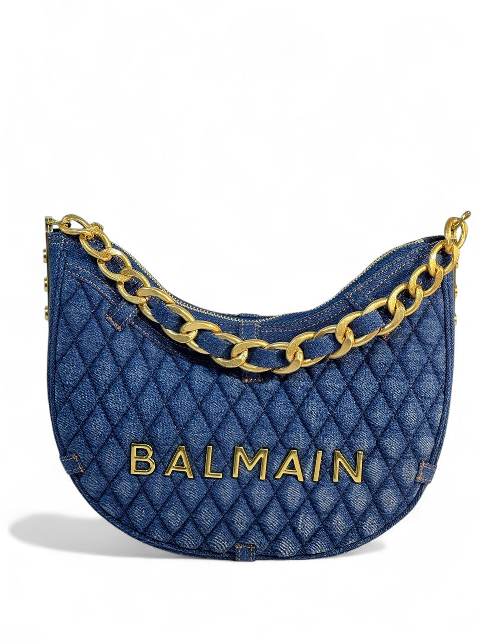 Balmain Quilted Denim Shoulder Bag 💙 | Gold Chain Luxury Designer Bag