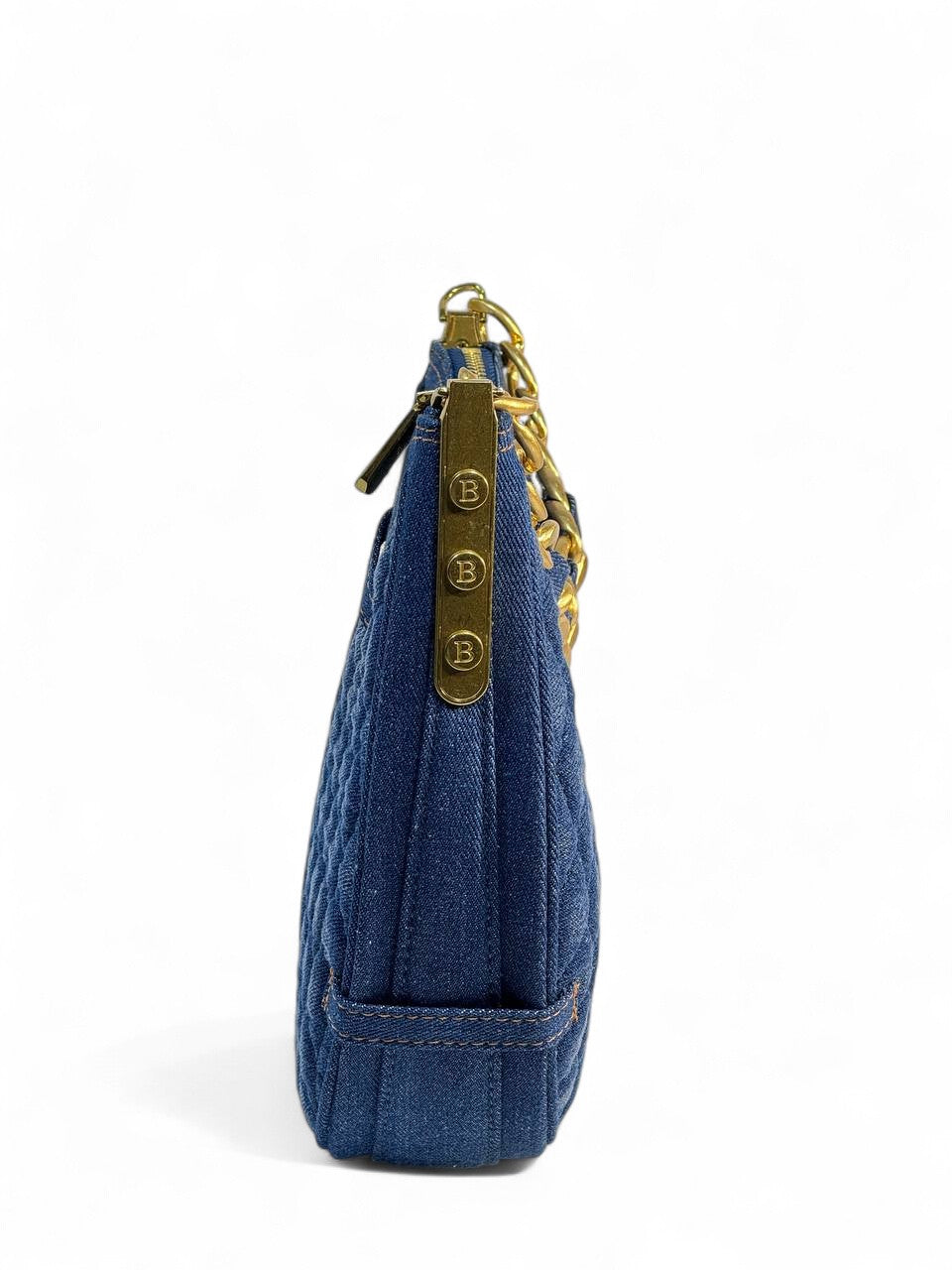 Balmain Quilted Denim Shoulder Bag 💙 | Gold Chain Luxury Designer Bag