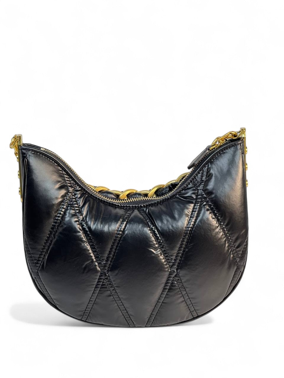 Balmain Quilted Black Crescent Bag 🖤 | Gold Chain Luxury Shoulder Bag