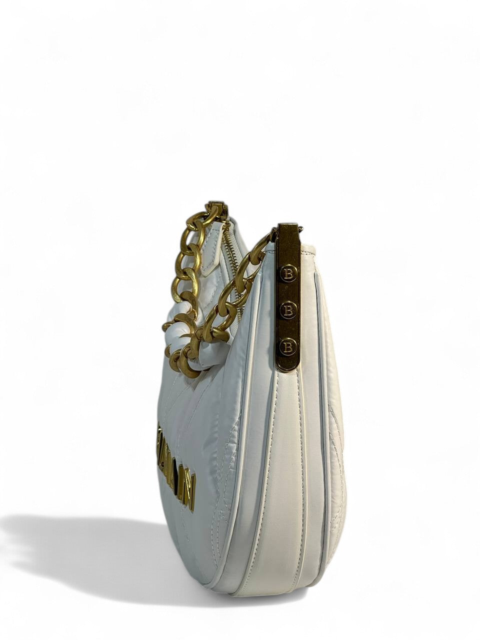 Balmain Quilted White Crescent Bag 🤍 | Gold Chain Luxury Shoulder Bag