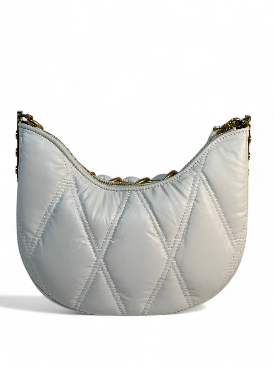 Balmain Quilted White Crescent Bag 🤍 | Gold Chain Luxury Shoulder Bag